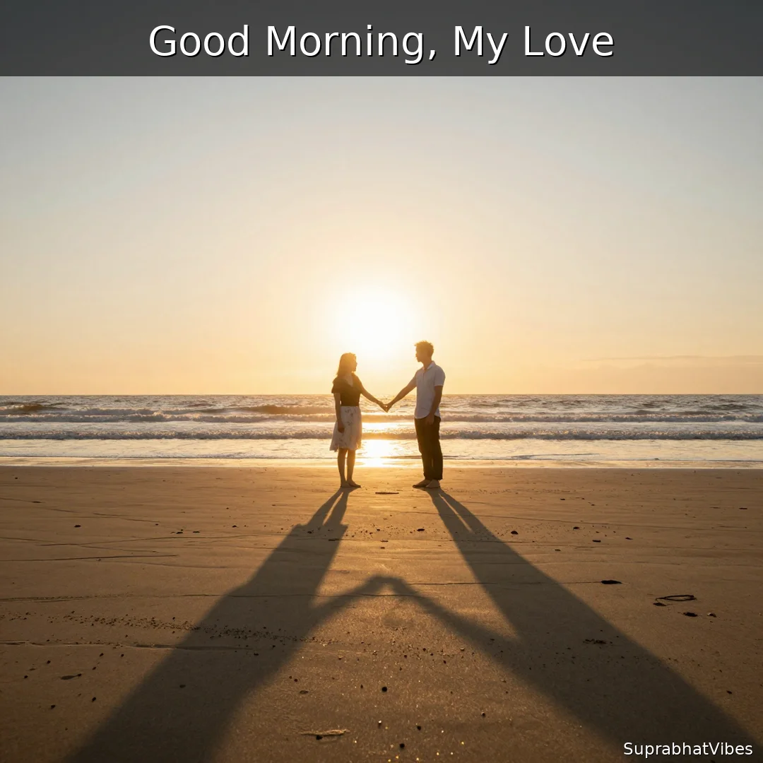 Heart-shaped shadow of a couple during a golden sunrise
